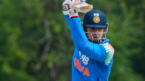  India's Vaibhav Sooryavanshi plays a shot during the fifth match between India A and Afghanistan A in the Tri-Nation