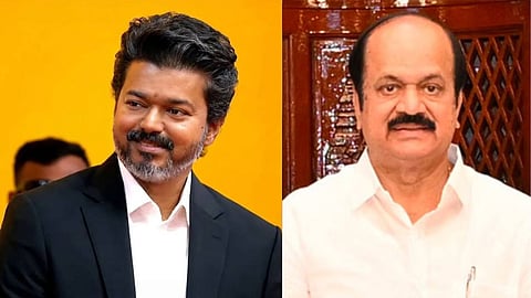 (L-R) Tamil Nadu CM C Joseph Vijay; Tamil Nadu Assembly Speaker JCD Prabhakar