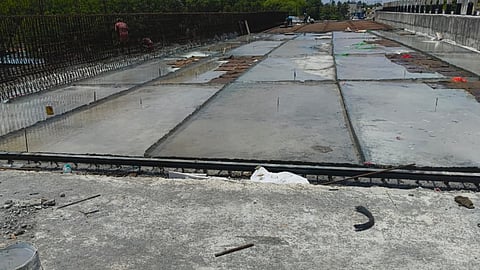 The railway portion of the second span of the Pattabiram ROB, where side-wall works are yet to be completed