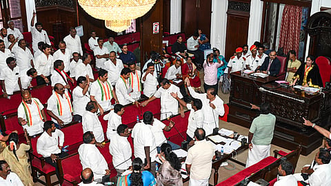 The first confrontation erupted during Zero Hour when AIADMK floor leader KPK Satheesh Kumar rose to raise civic issues in his ward