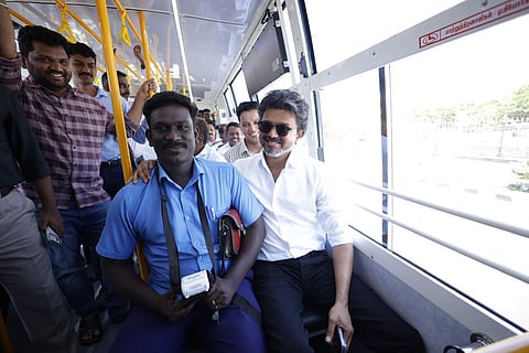Flagging off new 300 buses, CM Vijay goes on ride on Perambur route
