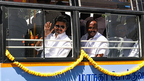 CM Vijay travelling in one of the newly launched buses