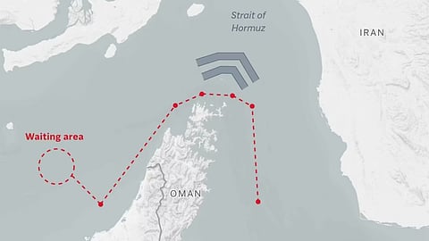 Map showing the approximate route of a new shipping lane by Oman