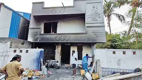 The house where the cylinder blast occurred on June 16 in Thathanur village
