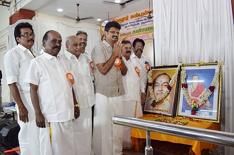 President of Vellore Kamban Kazhagam Dr GV Selvam paying tributes to Kannadasan on iconic poet-lyricist's birth anniversary
