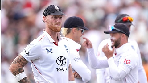 Ben Stokes acknowledges the crowd as England leave the field for tea, minutes after the captain’s retirement was announced.H