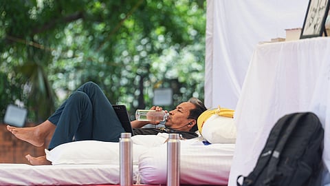 Activist Sonam Wangchuk during an indefinite hunger strike at the Jantar Mantar protest by the Cockroach Janata Party to press for Education Minister Dharmendra Pradh's resignation over alleged exam irregularities, in New Delhi, Monday, June 29, 2026