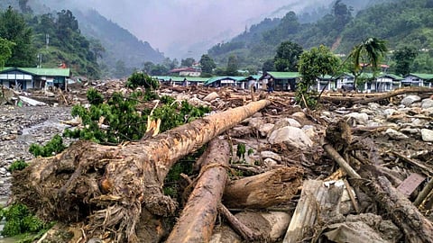 A view of the devastated NEEPCO Colony, in Keyi Panyor district, Arunachal Pradesh, Monday, June 29, 2026. Three people were killed while search operations continued for two others missing in the aftermath of the disaster. 