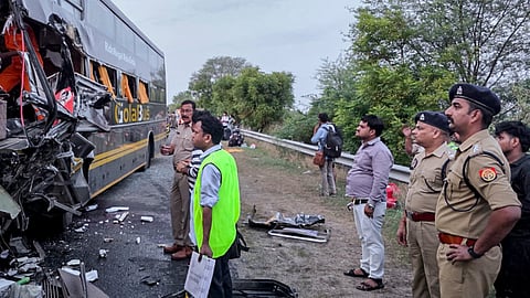 Bus collides with container truck on Yamuna Expressway