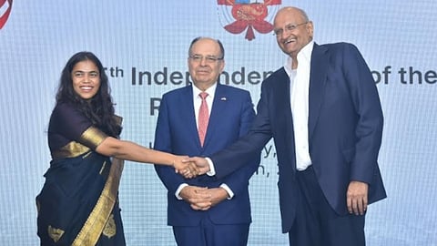 TN Minister Keerthana with Ambassador of Peru Javier Manuel Paulinich Velarde and Consul of Peru in Chennai R Dinesh