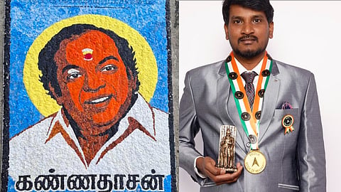 Lucas has created a detailed mosaic portrait of the Tamil poet Kannadasan