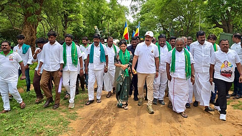 PMK chief Anbumani Ramadoss leads an awareness march from Biligundlu in Dharmapuri district 