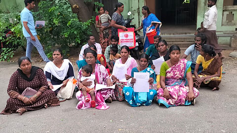 Residents staging protests for ration cards in Thanjavur on Wednesday 