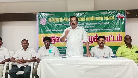 Tasmac union leaders at the state executive meeting in Tiruchy on Friday