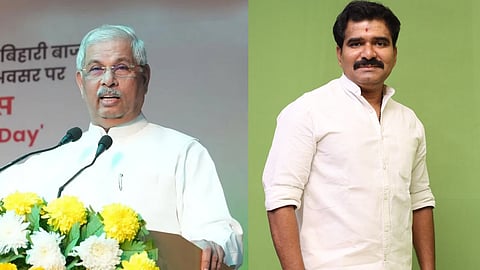 (L) Governor Rajendra Vishwanath Arlekar, (R) State Minister for Energy Resources and Law R Nirmalkumar