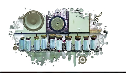 Singing Bowls and Gong in a setup for a group session