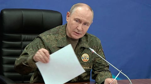 Russian President Vladimir Putin while visiting one of the command posts of the Joint Group of the Russian Forces, in an undisclosed location