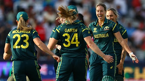 Australia's Ellyse Perry celebrates with teammates after winning the ICC Women's T20 World Cup 2026