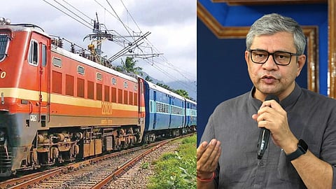 (L) Image of train used for representative image (R) Railway Minister Ashwini Vaishnaw 