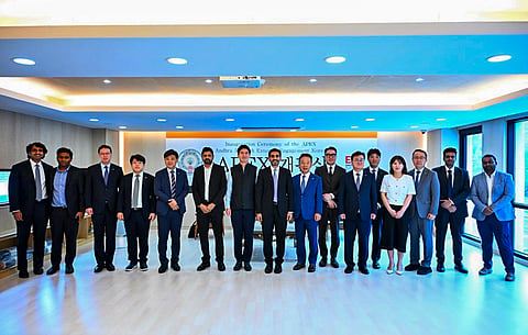 Andhra Pradesh CM Nara Lokesh during the inauguration of APEX Korea in Busan, South Korea.