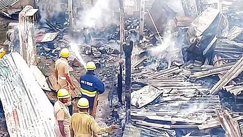 Houses destroyed after a massive fire broke out on Thursday 