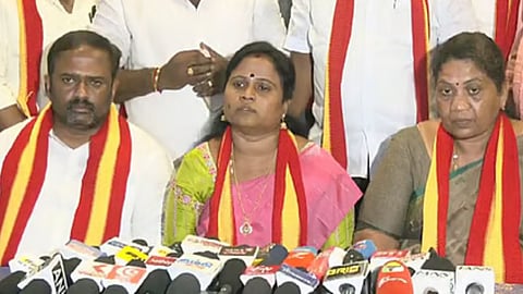 The three - Maragatham Kumaravel (Maduranthakam Assembly constituency), P Sathyabama (Dharapuram), and S Jayakumar (Perundurai) - were among the 25 rebel MLAs who voted in favour of the TVK government during the floor test on May 13.