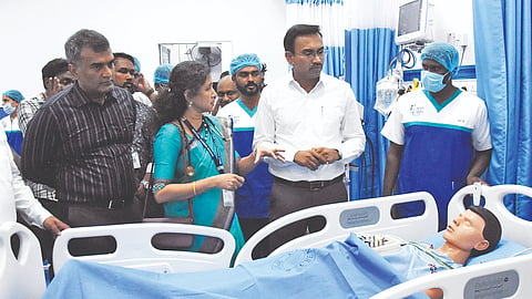 Health Minister KG Arunraj inspects newly inaugurated upgraded ICU in RGGGH on Wednesday 