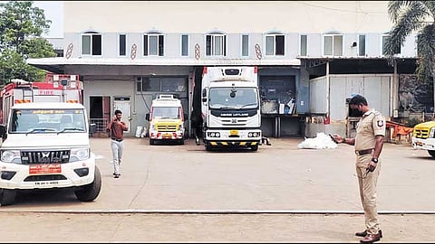 Tree removal work begins at the sea food factory in Tiruvallur.