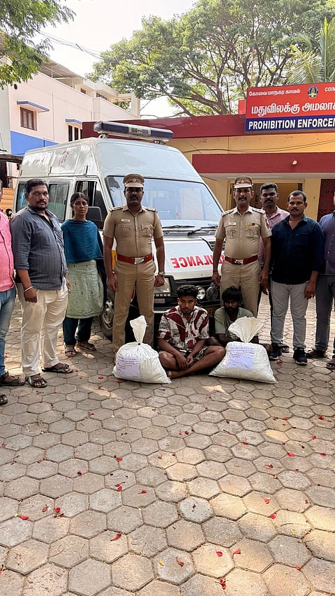 2 nabbed while smuggling ganja in ambulance in Coimbatore 
