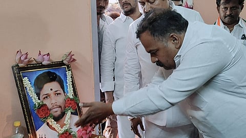 TNCC president B Manicakam Tagore paying tributes to a Krishnagiri NEET aspirant who died of suicide