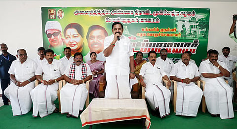 AIADMK general secretary Edappadi Palaniswami addressing party workers at an event in Omalur on Tuesday

