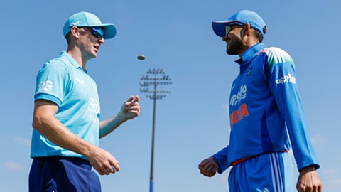 England captain Harry Brook and India captain Shubman Gill at the toss 