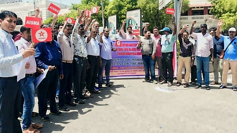 AISMA members staging a protest in Tiruchy on July 14.
