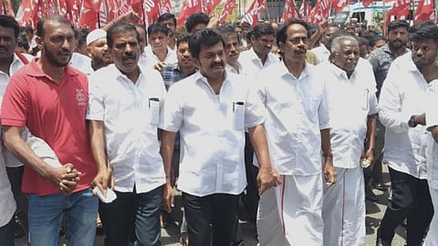 CPI state secretary R Veerapandian participated in the protest march.