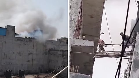 Fire breaks out in a residential building in Mamura village in Noida.

