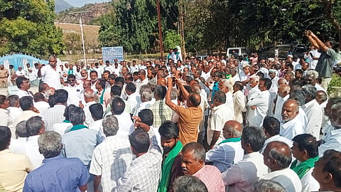 Farmers protest seeking water release to save standing crops on Wednesday