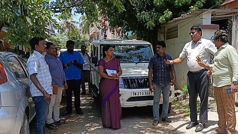Officials inspecting the site in VGN Nagar