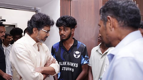 Chief Minister C Joseph Vijay interacting with inmates of MC Rajah hostel in Saidapet on Friday