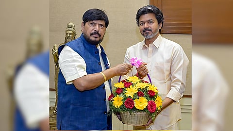 Union Minister Ramdas Athawale meets Tamil Nadu CM Vijay at the Secretariat on July 17.