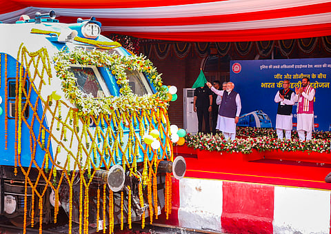 Prime Minister Narendra Modi flagging off the Hydrogen train 
