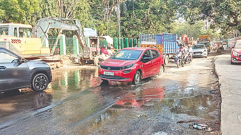 The ongoing works have damaged and narrowed the main road
