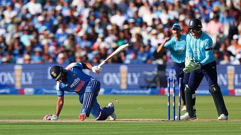 India's Rohit Sharma is bowled by England's Jacob Bethell during the third ODI between England and India, at Lord's cricket ground