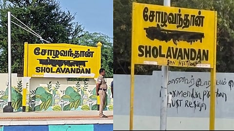 Hindi letters defaced