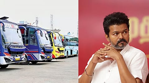 (L) Image of private bus used for representative purpose, (R) CM Vijay