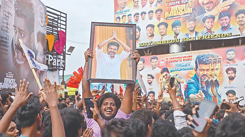 Vijay's fans and TVK cadre celebrating Jana Nayagan's release in Chennai on Thursday