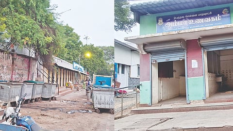Garbage bins right outside Amma Unavagam on Gangai Amman Koil Street