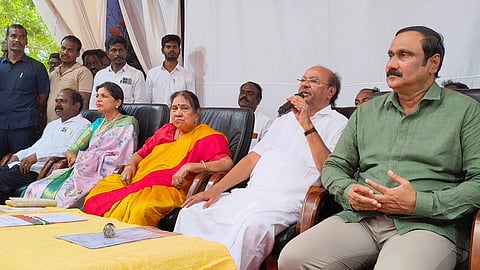 PMK founder S Ramadoss addressing supporters and party cadre at his birthday celebrations in Tindivanam on Saturday