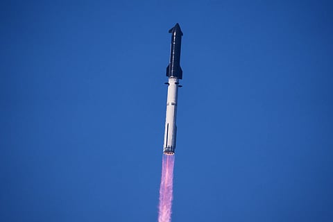 SpaceX’s mega rocket Starship makes a test flight from Starbase, Texas, Friday, July 24, 2026.
