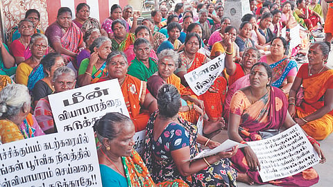 Residents from Nochikuppam sitting on a hunger strike on Tuesday