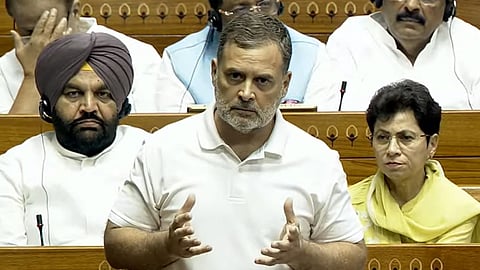 Leader of Opposition in the Lok Sabha Rahul Gandhi speaks in the House during the Monsoon session of Parliament, in New Delhi, Wednesday, July 29, 2026.